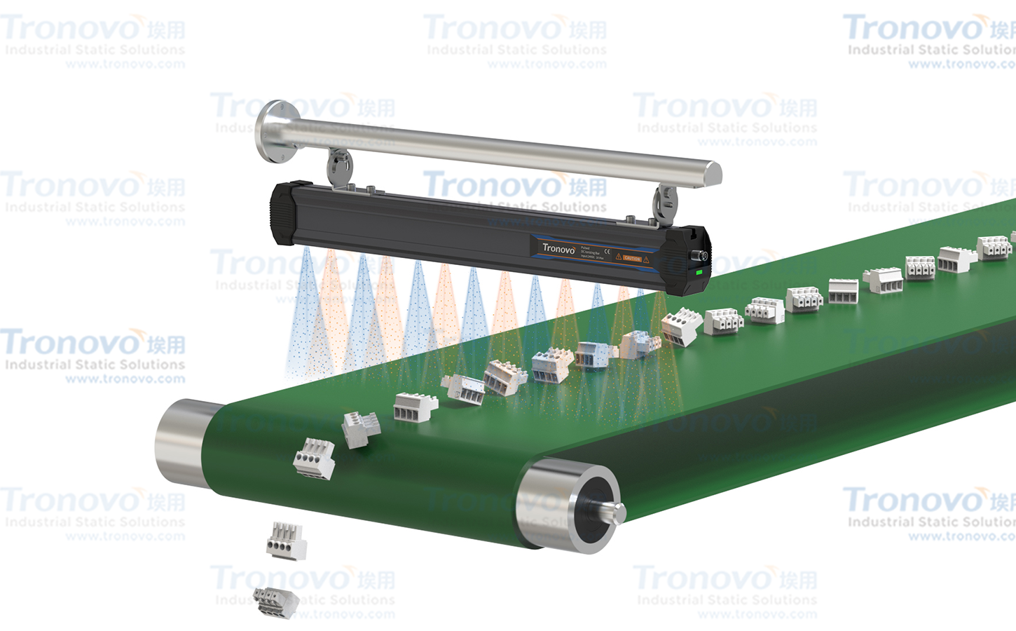Vỏ tĩnh điện với các bộ phận bằng nhựa trên băng tải loại bỏ thanh DC